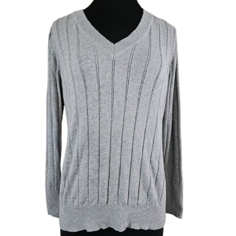 Grey V Neck Ribbed Sweater Size 18